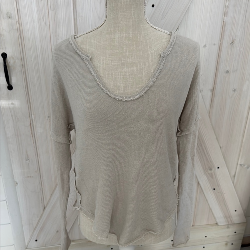 Beige Distressed Knit Sweater